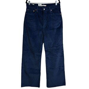 Levi's Womens Ribcage Wide‎ Leg Corduroy Pants Super High Rise Navy Blue